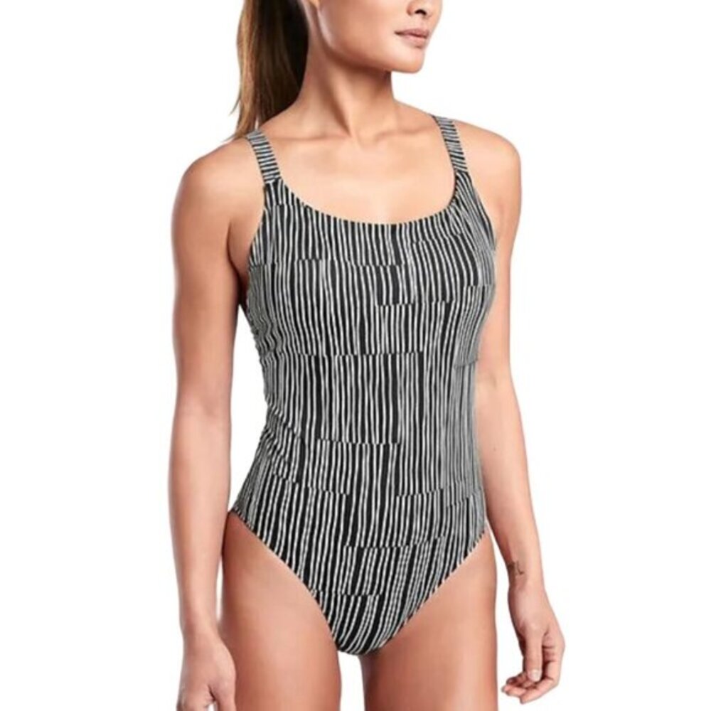 Athleta Hermosa One Piece Swimsuit Black White Striped Women's‎ XS
